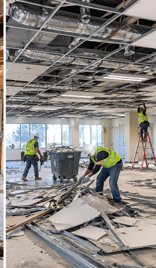Illustration of commercial interior demolition and debris cleanup